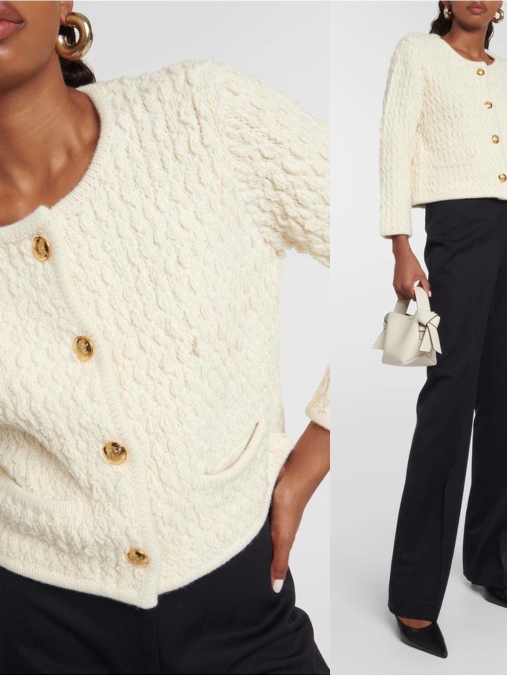 Nili Lotan Bridget Cropped Boucle Wool Cardigan Sweater Jacket XL